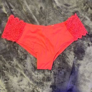 Victoria’s Secret Bright Salmon Satin and Lace Cheeky